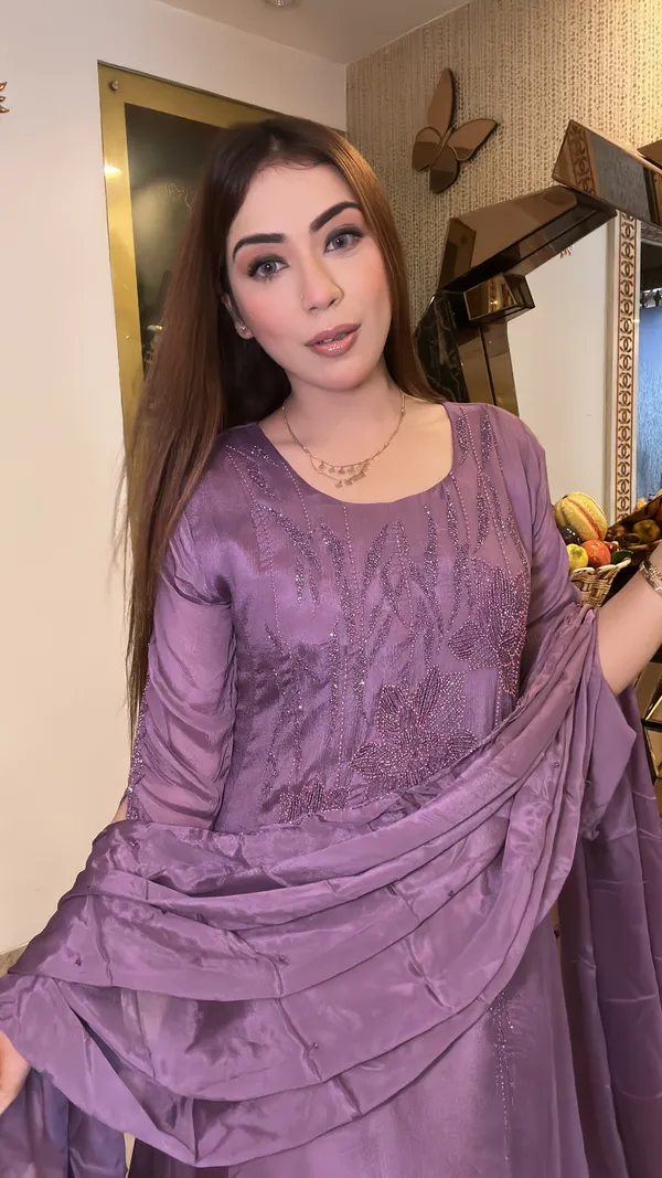 Lavender_Chinon_Suit_Set_For_Women