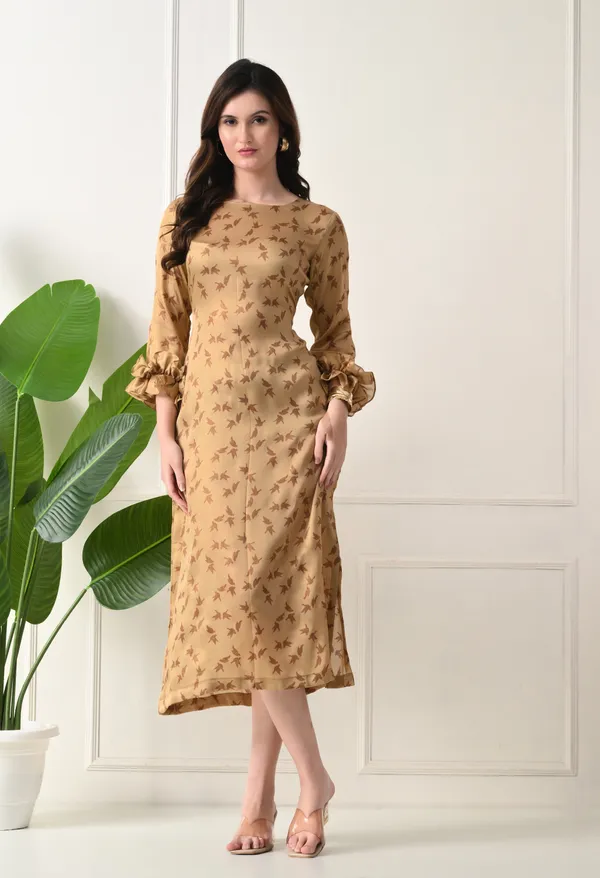 Golden_Silk_Georgette_Dress_For_Women