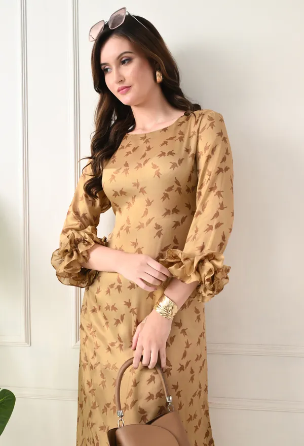 Golden_Silk_Georgette_Dress_For_Women