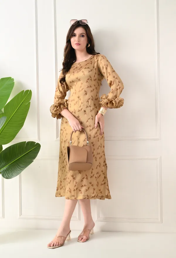 Golden_Silk_Georgette_Dress_For_Women