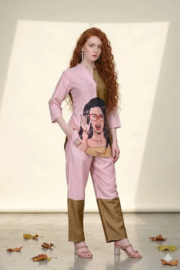 Multi_Linen_Printed_3/4_Sleeves_Casual_Co-ord_Set_For_Women