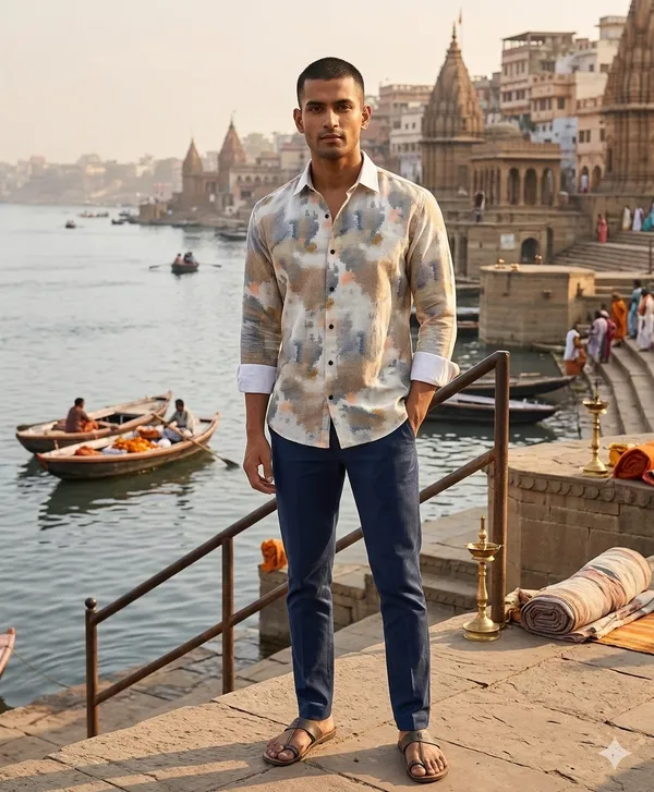 Brown_Cotton_Printed_Short_Sleeves_Casual_Shirt_For_Men