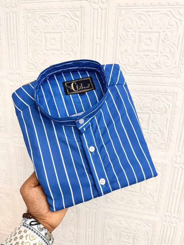 Blue_Cotton_Printed_Short_Sleeves_Casual_Kurta_Style_Shirt_For_Men