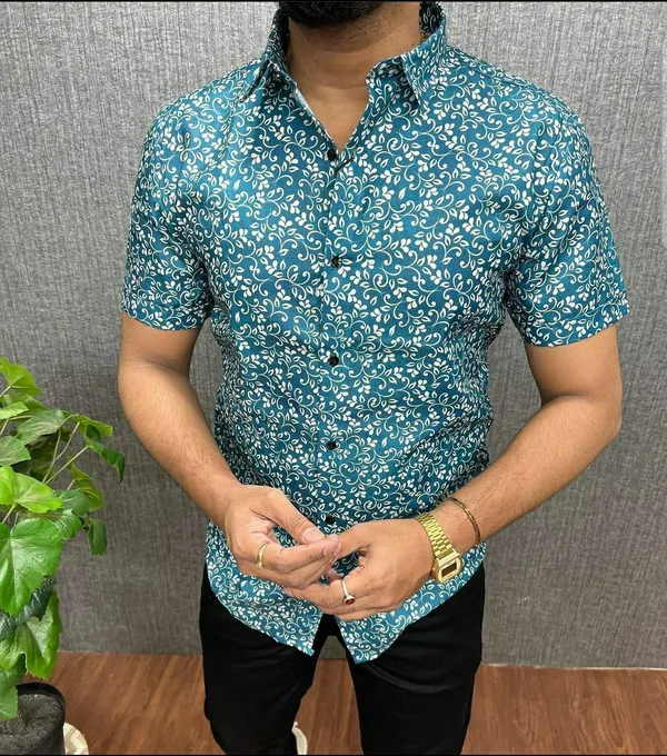 Green_Cotton_Printed_Short_Sleeves_Casual_Shirt_For_Men