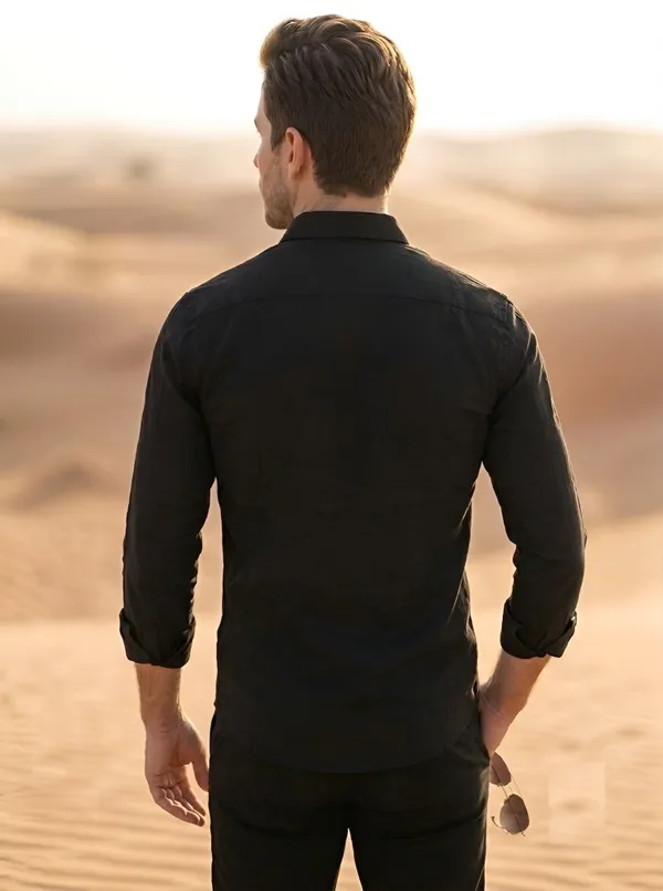 Black_Cotton_Plain_Long_Sleeves_Casual_Shirt_For_Men