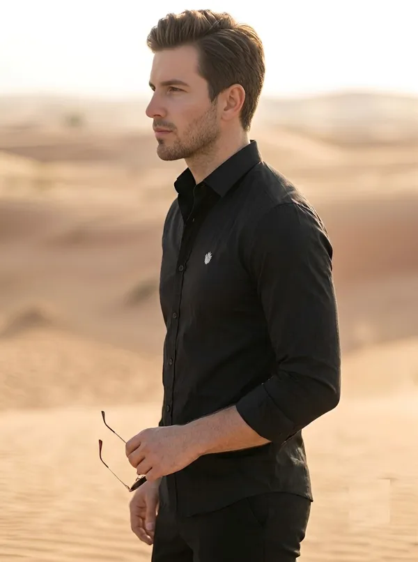 Black_Cotton_Plain_Long_Sleeves_Casual_Shirt_For_Men