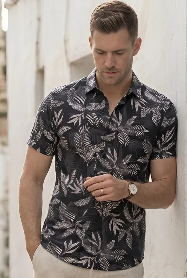 Black_Cotton_Printed_Short_Sleeves_Casual_Shirt_For_Men
