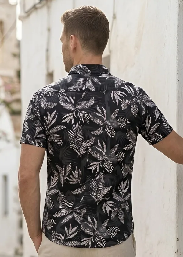 Black_Cotton_Printed_Short_Sleeves_Casual_Shirt_For_Men