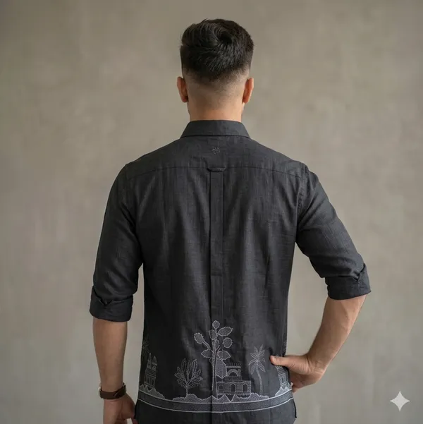Black_Linen_Embroidered_Full_Sleeves_Casual_Shirt_For_Men