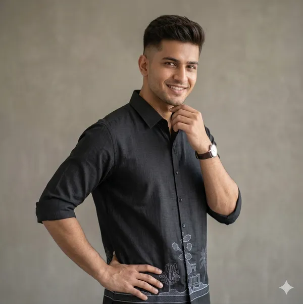 Black_Linen_Embroidered_Full_Sleeves_Casual_Shirt_For_Men