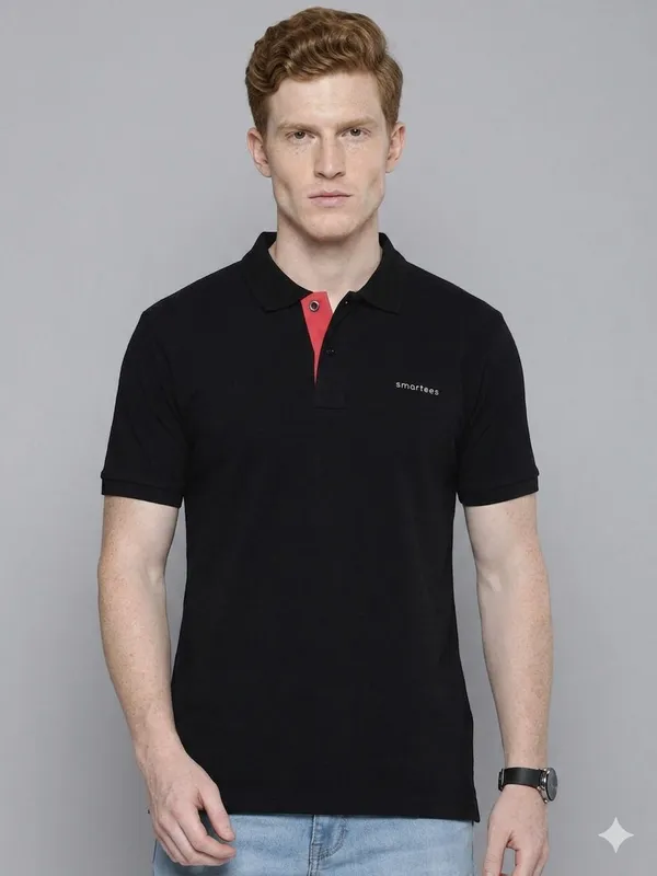 Black_Poly_Cotton_Solid_Half_Sleeves_Casual_T-Shirt_For_Men