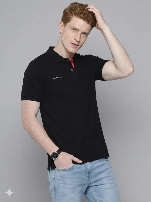 Black_Poly_Cotton_Solid_Half_Sleeves_Casual_T-Shirt_For_Men