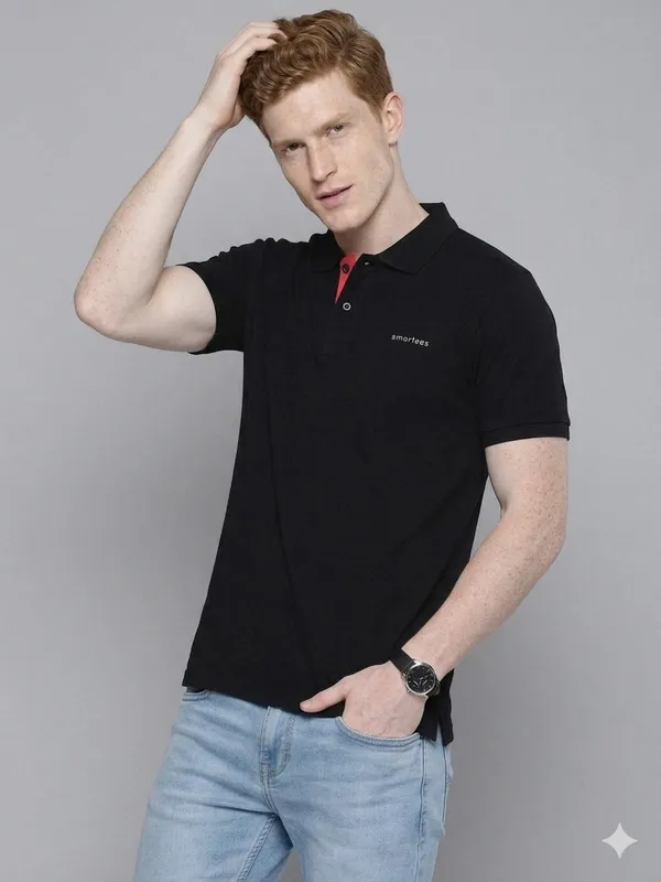 Black_Poly_Cotton_Solid_Half_Sleeves_Casual_T-Shirt_For_Men