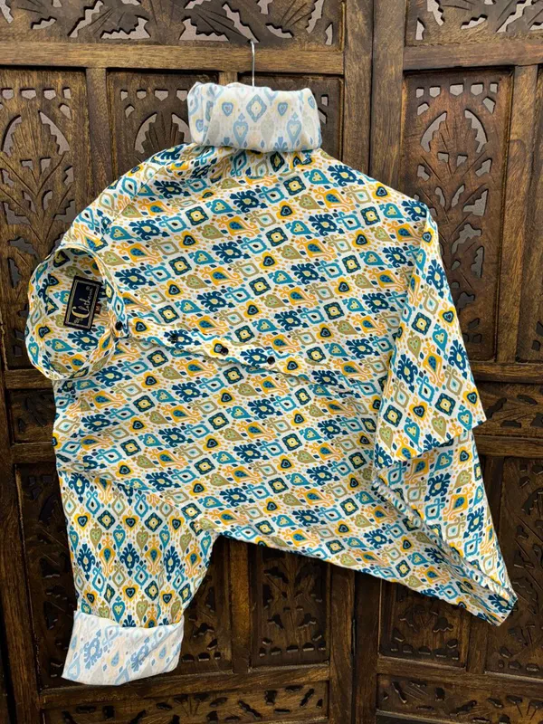 Blue_Cotton_Printed_Long_Sleeves_Casual_Kurta_Style_Shirt_For_Men