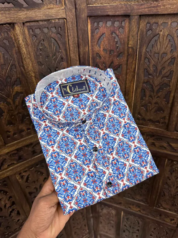 Blue_Cotton_Printed_Long_Sleeves_Casual_Kurta_Style_Shirt_For_Men
