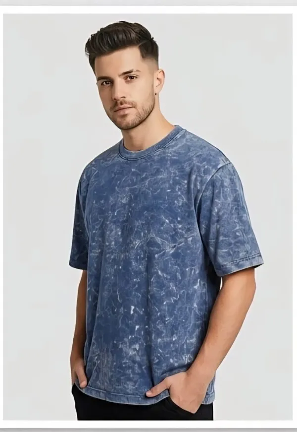 Blue_Terry_Cotton_Solid_Half_Sleeves_Casual_T-Shirt_For_Men