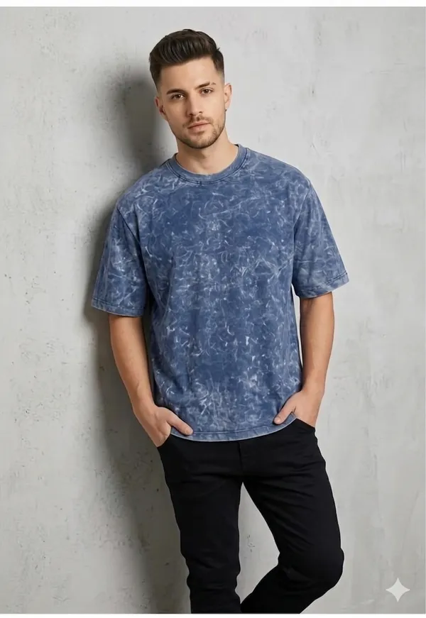 Blue_Terry_Cotton_Solid_Half_Sleeves_Casual_T-Shirt_For_Men