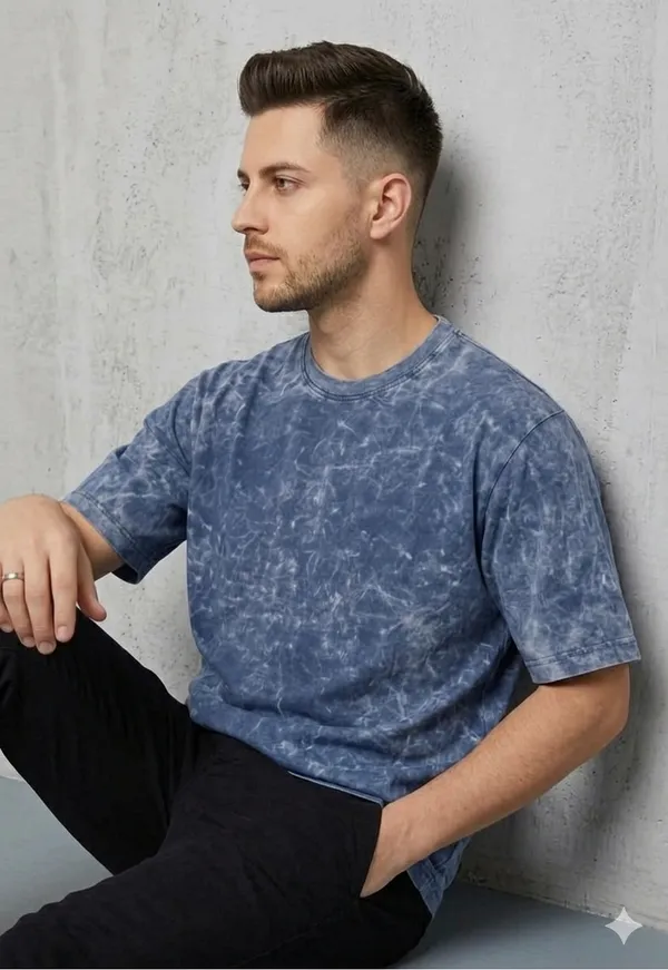 Blue_Terry_Cotton_Solid_Half_Sleeves_Casual_T-Shirt_For_Men
