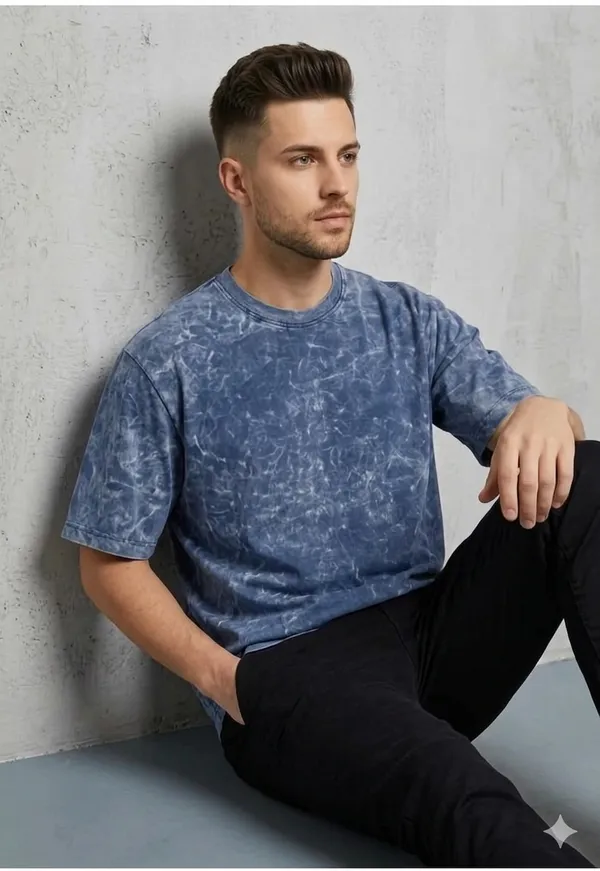 Blue_Terry_Cotton_Solid_Half_Sleeves_Casual_T-Shirt_For_Men