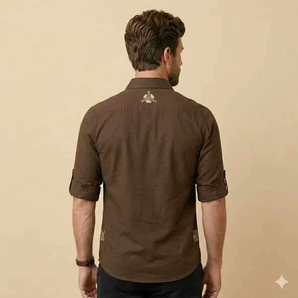 Brown_Cotton_Embroidered_Full_Sleeves_Casual_Shirt_For_Men