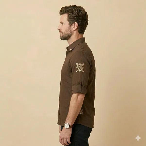 Brown_Cotton_Embroidered_Full_Sleeves_Casual_Shirt_For_Men