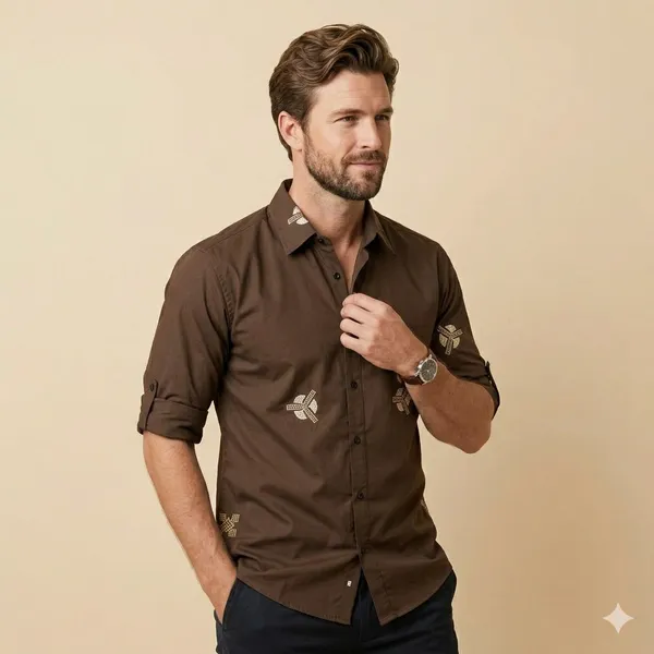 Brown_Cotton_Embroidered_Full_Sleeves_Casual_Shirt_For_Men