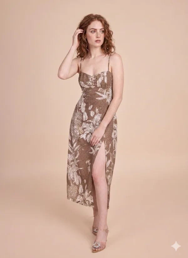 The Squad Club Brown Cotton Schiffli Printed Sleeveless Casual Drees For Women Price in India