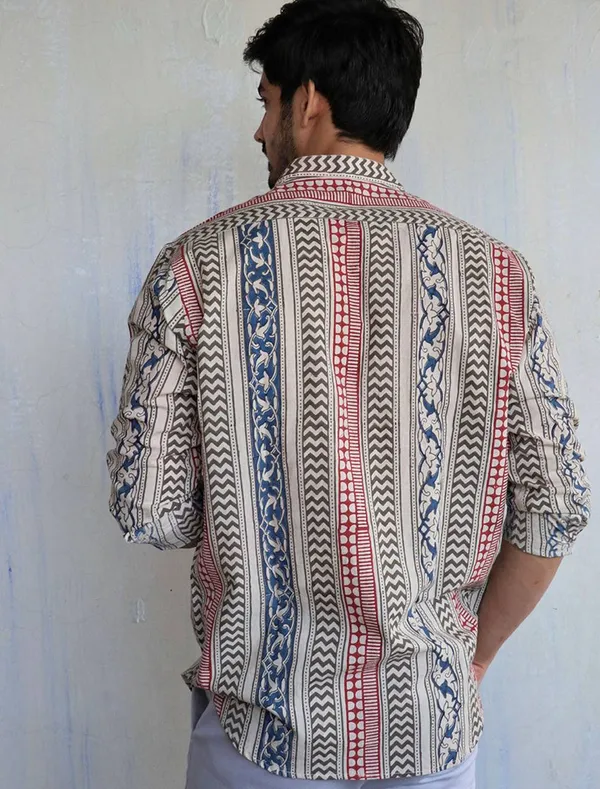 Cream_Cotton_Printed_Long_Sleeves_Casual_Kurta_Style_Shirt_For_Men