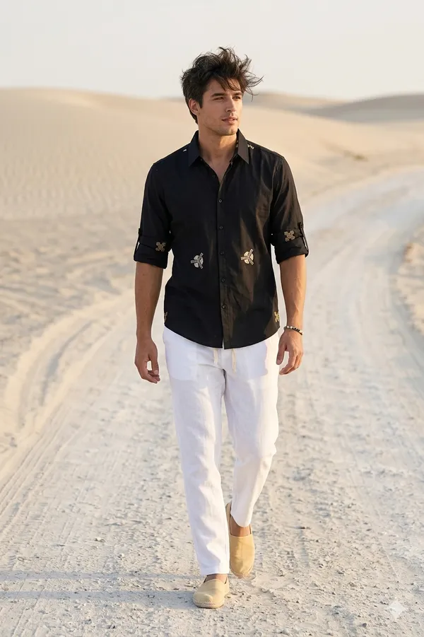 Combo_best_seller_combo_Black_Full_slevees_shirt_+_White_Linen_Pant