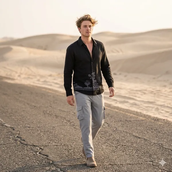 Combo_best_seller_combo_Black_Full_slevees_shirt_+_caargo_Grey_caargo