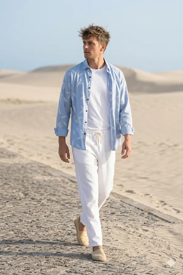Combo_best_seller_combo_Blue_Long_slevees_shirt_+_Linen_White_Pant