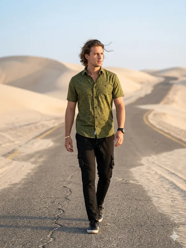Combo_best_seller_combo_Green_short_slevees_shirt_+_caargo_Black_caargo
