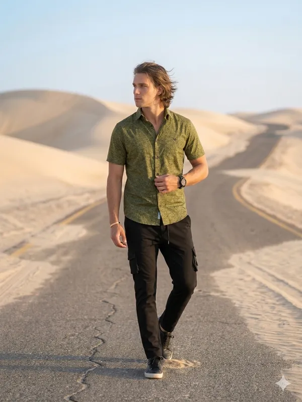 Combo_best_seller_combo_Green_short_slevees_shirt_+_caargo_Black_caargo