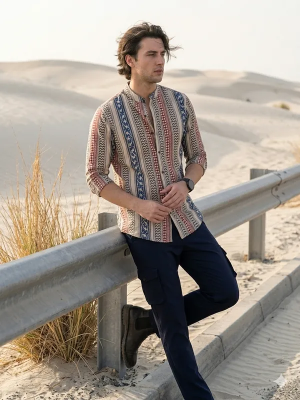Combo_best_seller_combo_Multicolor_shirt_+_caargo_Navy_Blue_caargo
