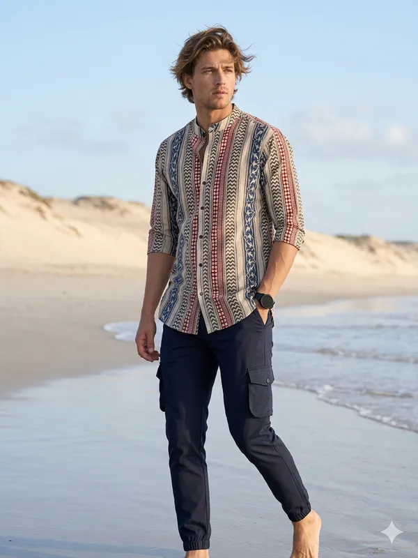 Combo_best_seller_combo_Multicolor_shirt_+_caargo_Navy_Blue_caargo
