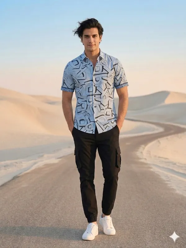 Combo_best_seller_combo_Sky_short_slevees_shirt_+_caargo_Black_caargo