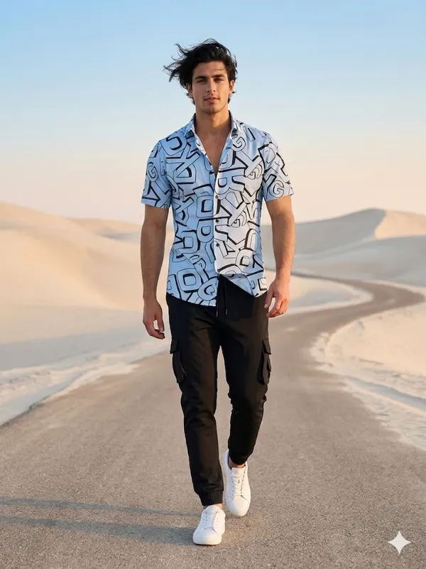 Combo_best_seller_combo_Sky_short_slevees_shirt_+_caargo_Black_caargo