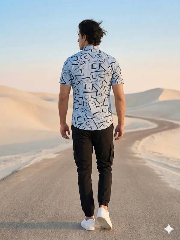 Combo_best_seller_combo_Sky_short_slevees_shirt_+_caargo_Black_caargo