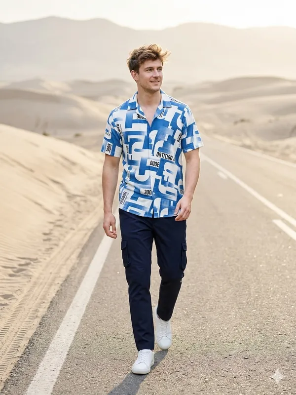 Combo_best_seller_combo_Sky_short_slevees_shirt_+_caargo_Navy_Blue_caargo