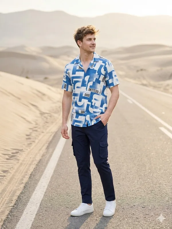 Combo_best_seller_combo_Sky_short_slevees_shirt_+_caargo_Navy_Blue_caargo