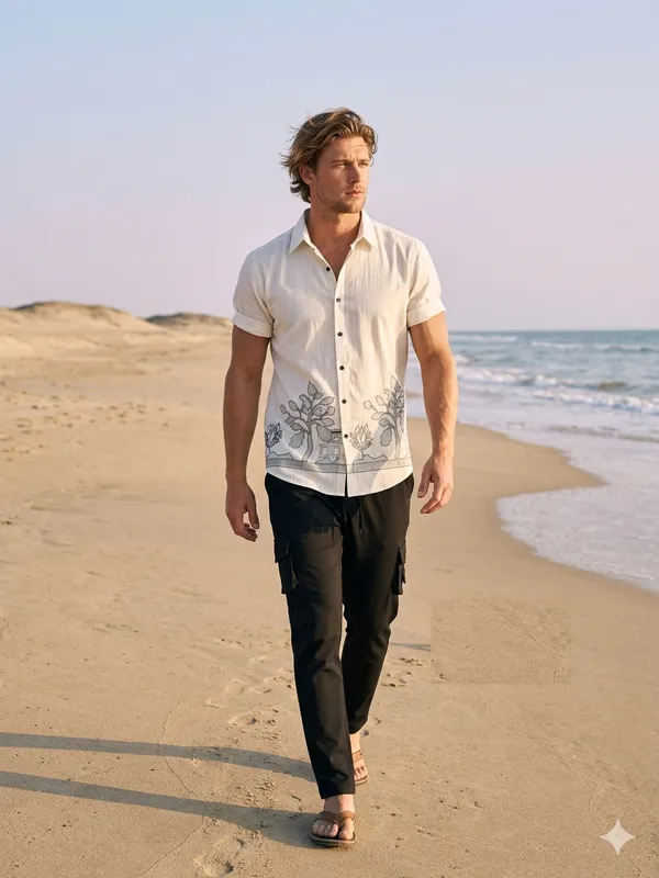 Combo_best_seller_combo_White_Full_slevees_shirt_+_caargo_Black_caargo
