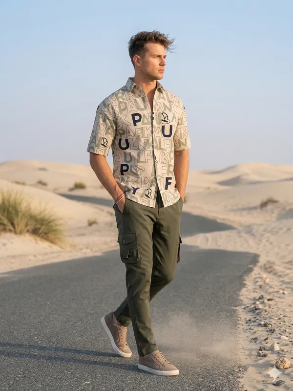 Combo_best_seller_combo_cream_short_slevees_shirt_+_caargo_green_caargo