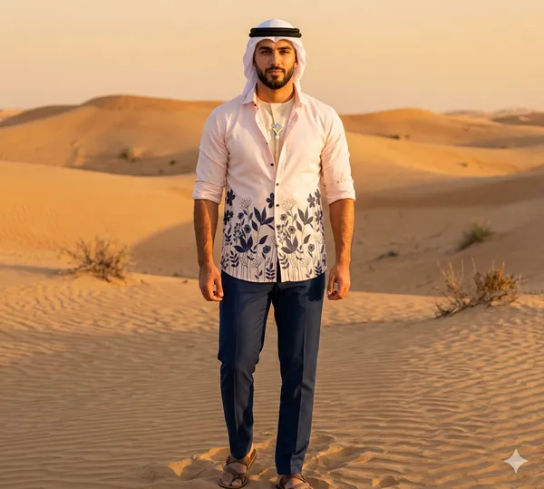 Cotton_Shirt_for_men__cream_clolr_wiht_floral_print_on_half_bottom._look_trendy