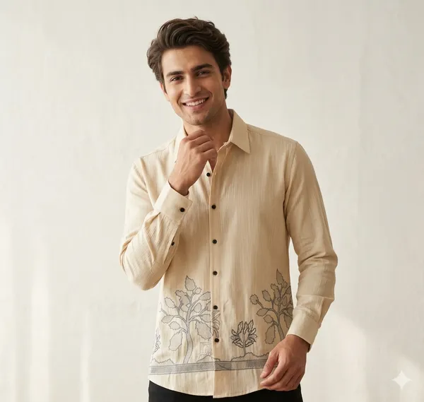 Cream_Linen_Embroidered_Full_Sleeves_Casual_Shirt_For_Men