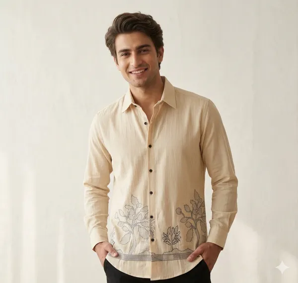 Cream_Linen_Embroidered_Full_Sleeves_Casual_Shirt_For_Men