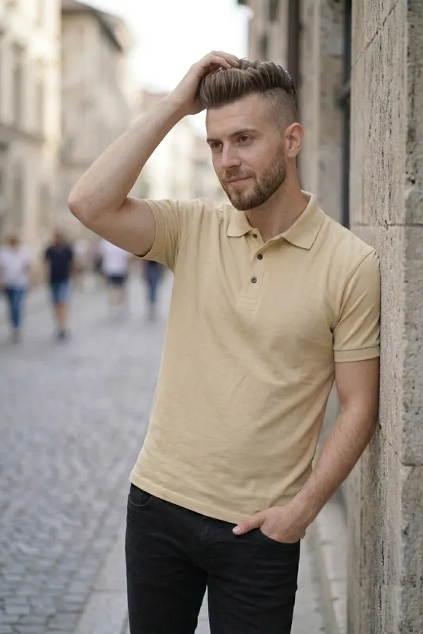Cream_Pure_Cotton_Solid_Half_Sleeves_Casual_T-Shirt_For_Men