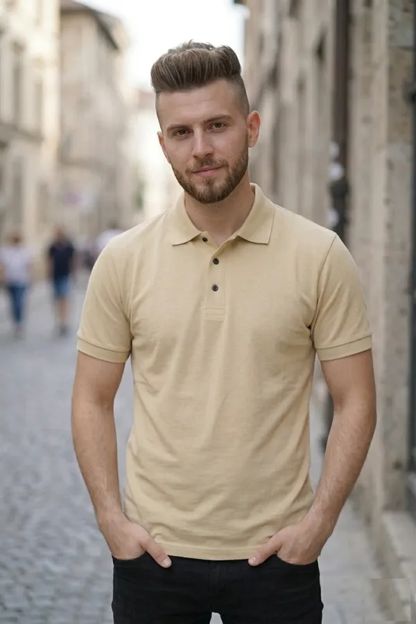 Cream_Pure_Cotton_Solid_Half_Sleeves_Casual_T-Shirt_For_Men