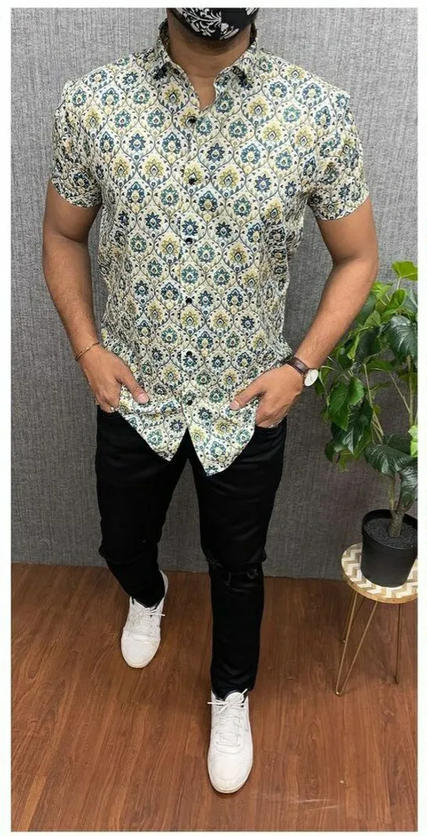 Green_Cotton_Printed_Short_Sleeves_Casual_Shirt_For_Men