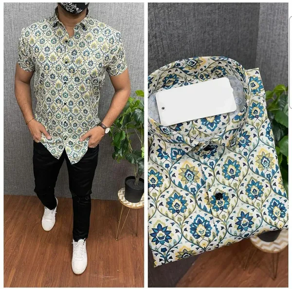 Green_Cotton_Printed_Short_Sleeves_Casual_Shirt_For_Men
