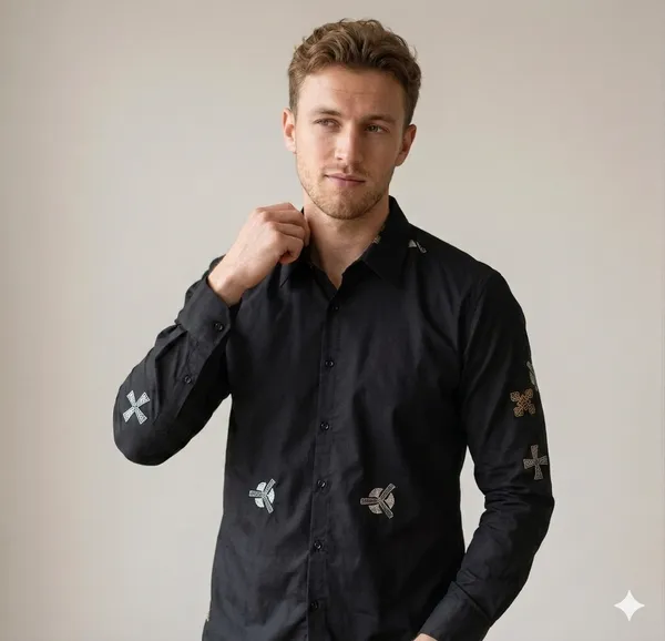 Black_Cotton_Embroidered_Full_Sleeves_Casual_Shirt_For_Men
